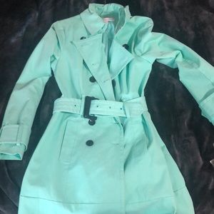 Mint button up raincoat